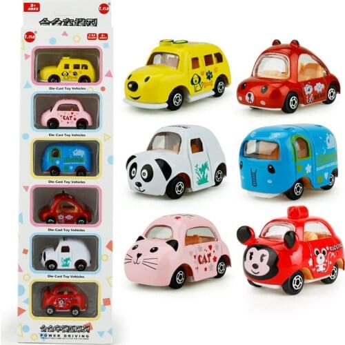 6 Pcs/Sets cute cartoon Pull back Car to power Metal Alloy Modle 1:64 Scale Cute Toys For Children Gifts Anime Cartoon Kids Gift