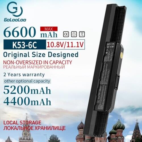 Golooloo 6600 MAh Laptop battery for Asus A31-K53 A32-K53 A41-K53 A43E A53S K43E K43U K43S K43SJ K53 K53T K53S K53SV X54H X44H
