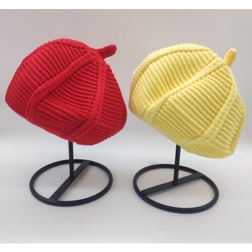 New fashion Women Kid Winter Warm Crochet Beret Cap New Girl Casual Cotton Pumpkin Hat Female Child Girl British Artist Hat