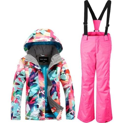 GSOU SNOW Childrens Ski Suit Color Camouflage Girl Ski Suit Windproof Warm Waterproof Breathable Ski Jacket Ski Trousers