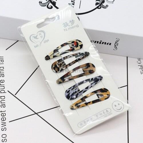 DHL 500set 5PC/set Metal Leopard print Girls Hair Pins Salon Bobby Barrettes Female Hairgrips Headwear