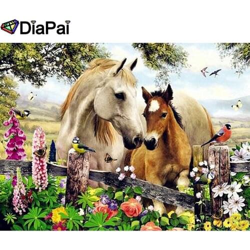 DIAPAI 5D DIY Diamond Painting 100% Full Square/Round Drill "Animal horse"Diamond Embroidery Cross Stitch 3D Decor A23036