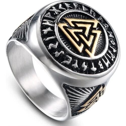 European and American retro style mens Celtic knot ring Viking Nordic triangle symbol valknut ring