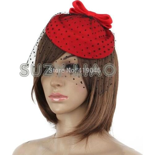 NEW Lady Girl Fascinator Pillbox Felt Wool Hat Hair Clip Formal Dress Bowknot Veil Hat Fascinator Hair Clip Accessory Flower Cap