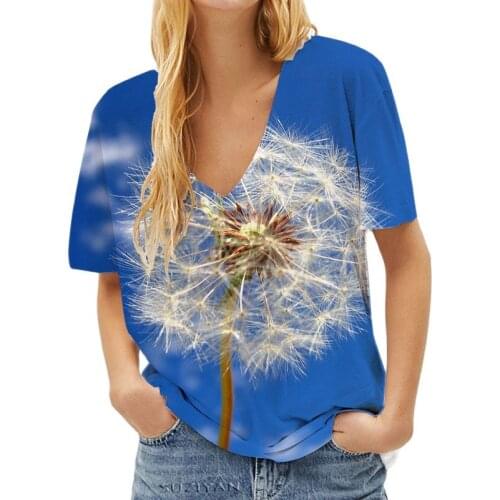 Dandelion Plant Printed 3d Women T-shirt Color Flower Harajuku Pullover Short Sleeve V-neck Ladies Tshirts Fashion Casual Tops