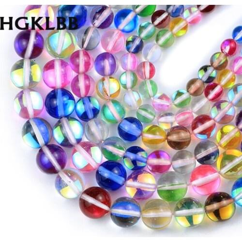 HGKLBB Colourful Flash Crystal MoonStone Glitter Round Spacers Loose Beads For Jewelry Making Diy Bracelets Necklace 6 8 10MM