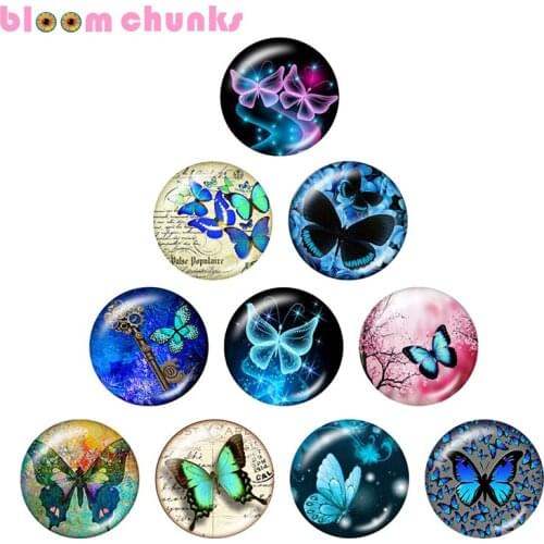 Butterfly 12mm/18mm/20mm/25mm Round glass cabochon flat back Making snap button jewelry S3861