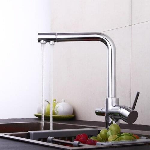 360 Degree Rotation Brass Kitchen Basin Faucet Drinking Filtered Water Kitchen Faucet Double Right Angle Faucet Kitchen Sink Tap