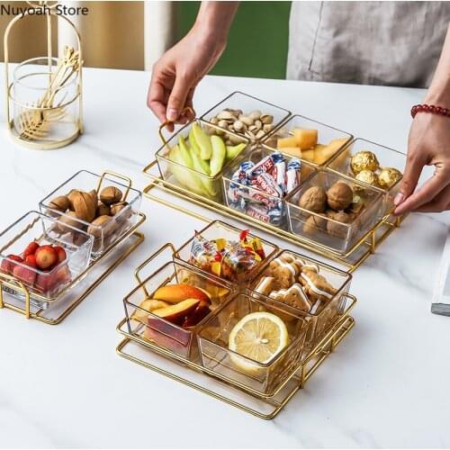 Light Luxury Glass Compartment Fruit Plate Commercial Bar Snack Plate Household Living Room Candy Snack Fruit Dried Fruit Plate