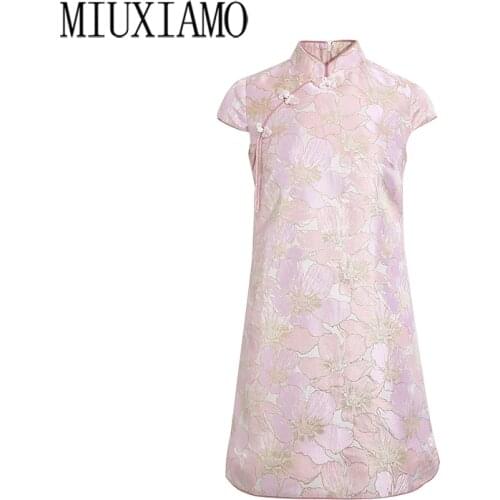 MIUXIMAO 2020 Summer Dress Newest Arrival Fashion Sleeveless Slim Flower Diamonds Above Knee Tank Pink Dress Women Vestidos