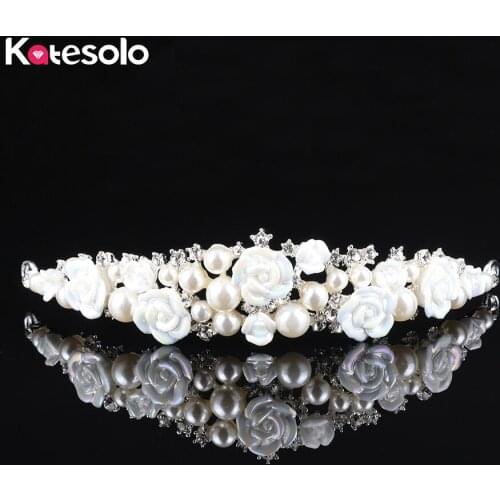 Wholesale Bridal Wedding Crystal Pearl Crown Big Flower Pageant Silver Color Women Children Tiaras Hair Comb Headband Jewelry