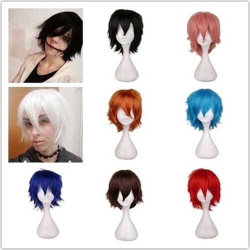 QQXCAIW Male Wig Black White Purple blonde Red Short Hair Cosplay Anime Costume Halloween Wigs Synthetic Hair With Bangs For Men