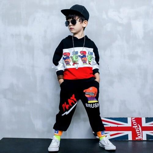 Teen Boy Sports Suit Spring And Autumn Fashion Cartoon Print Hoodie Loose Trousers Two-piece Boy Casual Suit 4 5 6 7 8 Years Old