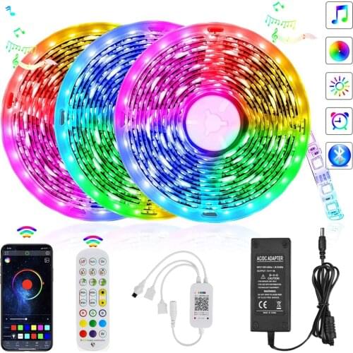 16Millions Colors Bluetooth RGB LED Strip 5050 5M-20M Flexible Ribbon Light Smart Phone APP Control Music Sync IR Remote