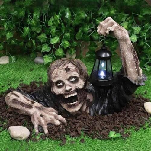 LED Resin Zombie Statue Reusable Sturdy LED Zombie Crawling Out of Grave Sculpture for Patio