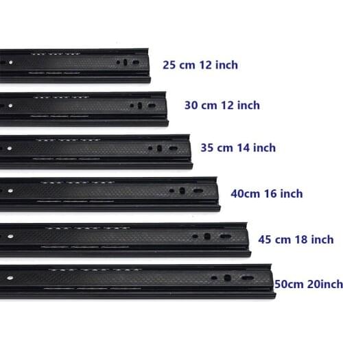 Three-section Rail Black Slide Rail 45 Wide Steel Ball Rail Furniture Drawer Silent Slide Rail Cold Rolled Steel Damping Slide