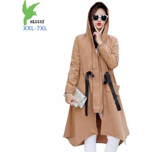 2019 Plus size XXL-7XL Spring Autumn Trench coat Women Hooded Irregular A-line Windbreaker Female Belt zipper Casual Trench G529