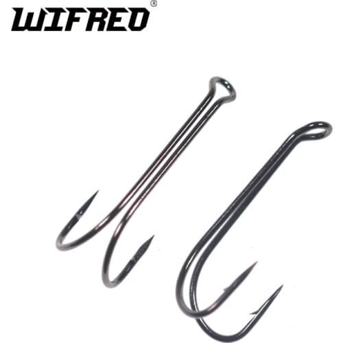 Wifreo 10pcs Double Hook Fly Hooks High Carbon Steel Saltwater Fly Fishing Hook Strong Wire for Salmon Fishing Hook #1 #2 #4 #6
