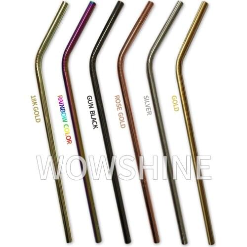 WOWSHINE 18k gold/rosegold/gun black/silver stainless steel 304 drinking straw 100pcs/lot 6*215mm wholesale