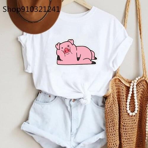Funny Pink Pig T Shirt Women Printed Summer Cartoon T Shirt O Neck Short Sleeve Women Black Tops Ladies Fashion Tee Shirt