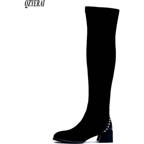 2021 Winter New style Genuine leather Knee high boots Women boots Fashion boots The rivet Female boots warm Women shoes