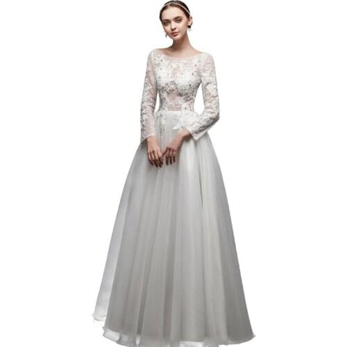 Long Sleeves Wedding Dress Scoop Organza Satin Bridal Gown Elegant A-line Vintage Robe De Mariee Backless Custom Made