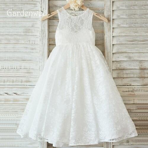 Gardenwed 2019 White Lace New Flower Girl Dresses For Weddings Long Kids Formal Gowns Floor Length First Communion Dresses