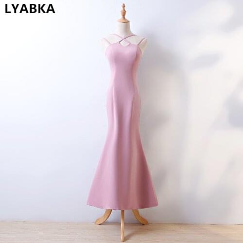Vestido High Quality Evening Dress Prom Gown New Fashion Pink Satin Boat Neck Mermaid Evening Dresses Long 2019 Vestido De Festa