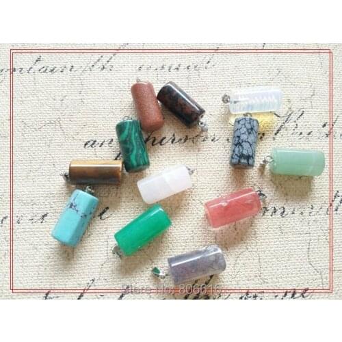 12PCS Crystal Pillar Style 10*20MM Mix Natural Stone Necklace Jewelry Pendants