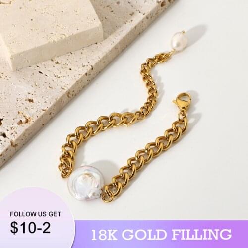 2021 New Trendy Natural Pearl 18KGF Chain Bracelet for Women Gold Color Bracelet Jewelry Anniversary Gift
