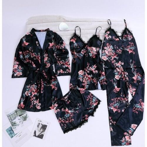 5PCS Pajamas Sleep Set Women Nightwear V-Neck Lace Sleepwear Sexy Nightie Bathrobe Wear Home Suit Negligee 2021 Robe Gown