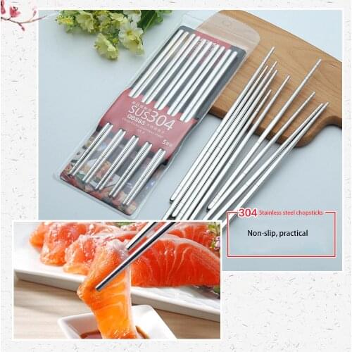 5pair/pack Food Grade Top 304 Stainless Steel set Tableware Anti-skid Korean Household Metal Square Chopsticks Cutlery