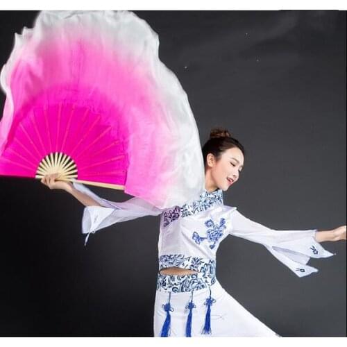 75cm(29.5 Inch) Cheap Big Size Belly Dancing Silk Fan Veil Pairs Folk Art Chinese Yangko Stage Performance Foldable Fan