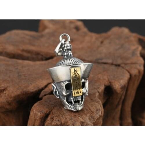 925 sterling Silver zombie skull men punk pendant charm Jewelry A2790