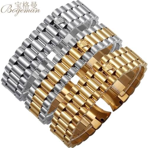Watch accessories 13/17/20 mm for Rolex water ghosts waterproof series with folding buckle mens steel strap watch band