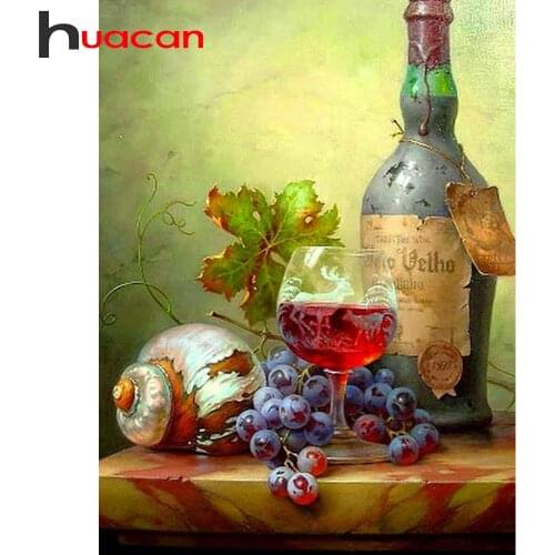 Huacan Diamond Embroidery Wine Fruit Cross Stitch Kit Diamond Mosaic With Square Round Drill Diamond Painting Accessories Beaded