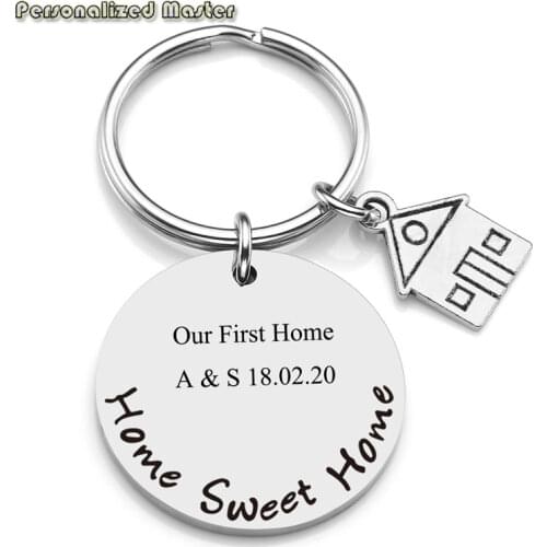 Personalized Master Custom Text Special Date Calendar Key Chain Stainless steel Keychain with Home Sweet Home Dog Tag & House