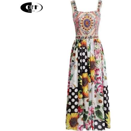 Designer Elegant Summer Womens Dress Backless spaghetti strap Dot Floral-Print Holiday Party Dinner Midi-Long Dresses Vestidos