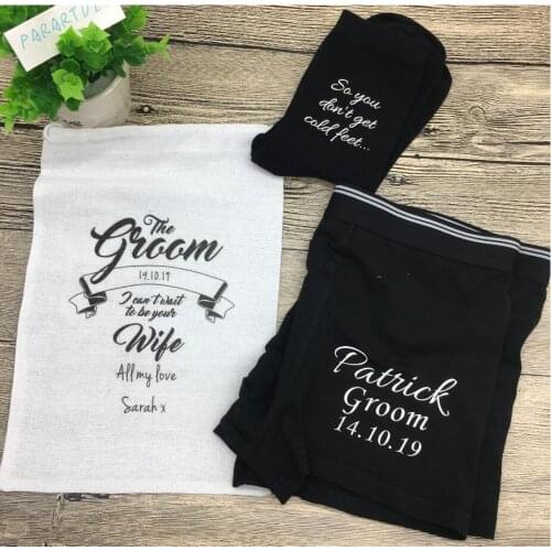 Personalised Premium Groom Boxer Shorts & Socks Underwear Wedding Gift Bag Set, Usher Best man Groomsman wedding thank you gift