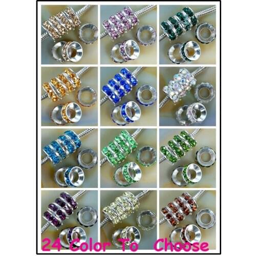 Jg5 10mm Mixed 12 Color Each 100 Pieces Rhinestone Crystal Rondelle Spacer Beads Lot,Rhodium Plated European Beads