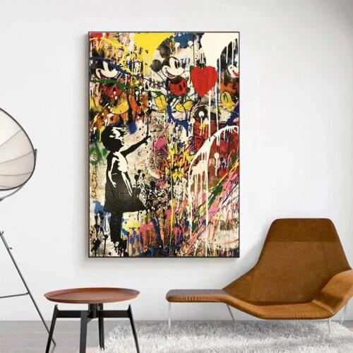 Disney Mickey Mouse and Donald Duck Canvas Painting Graffiti Art Prints and Posters Wall Art Picture for Kids Room Decor Cuadros