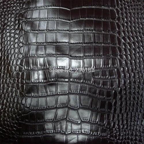Classic Black Genuine Cow Skin Leather Fabric Material Crocodile Embossed,Free Shipping