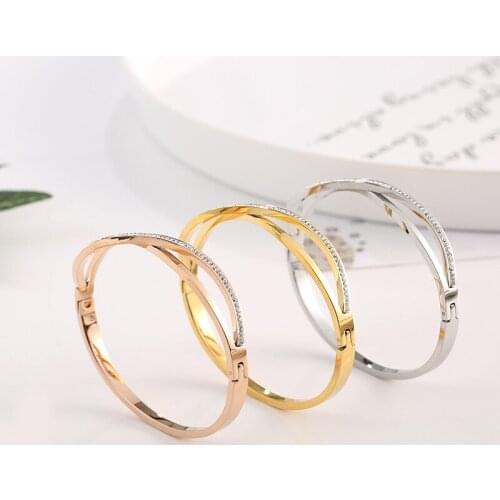 Classic Cross Rhinestone Titanium Steel Bangle For Women Hot Selling High Quality Gold Color Bracelet Jewelry drop shipping