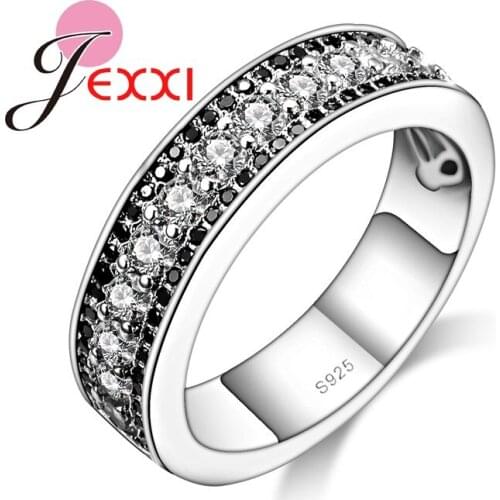 Unisex Fashion Cool White Black Cubic Zirconia Rings For Women And Men 925 Silver Party Finger Ring High Quality