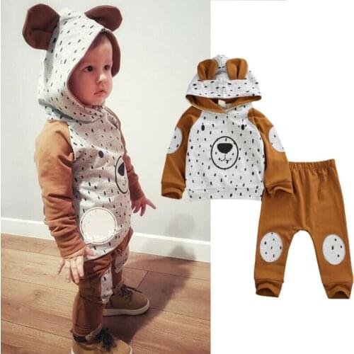 Pudcoco Baby Set 0-24M Newborn Baby Boys Girls 3D Bear Warm Tops Long Pants Outfits Clothes Set