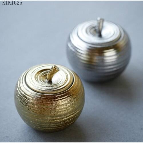 Creative Ceramic Apple Storage Jar Golden Silver Brushed Tea Sealed Jar Household Food Jewelry Storage Box Home Decoration Gift