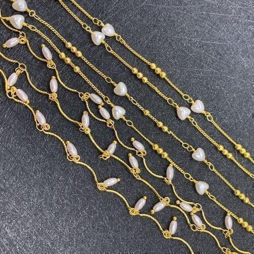 Fashion Pearl Gold Bracelet Necklace Handicraft Jewelry Making Copper Chain DIY Gift Charm Lifting Drop-shaped Heart Shape