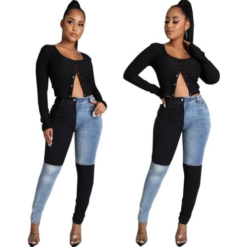 Fashion Slim Fit All-match Stitching Denim Stretch Pants Patchwork Jeans for Women Drop Shipping