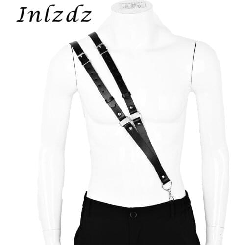 Harness Mens Imitation Leather Double Straps Single-Shoulder Braces Adjustable Suspender Harness Belt with Buckles and O Rings