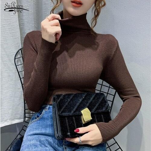 New Fashion Long Sleeve Sweater Pullover Solid Knitted Jumper Womens Turtleneck Women Bottoming Sweater Winter Clothes 11555